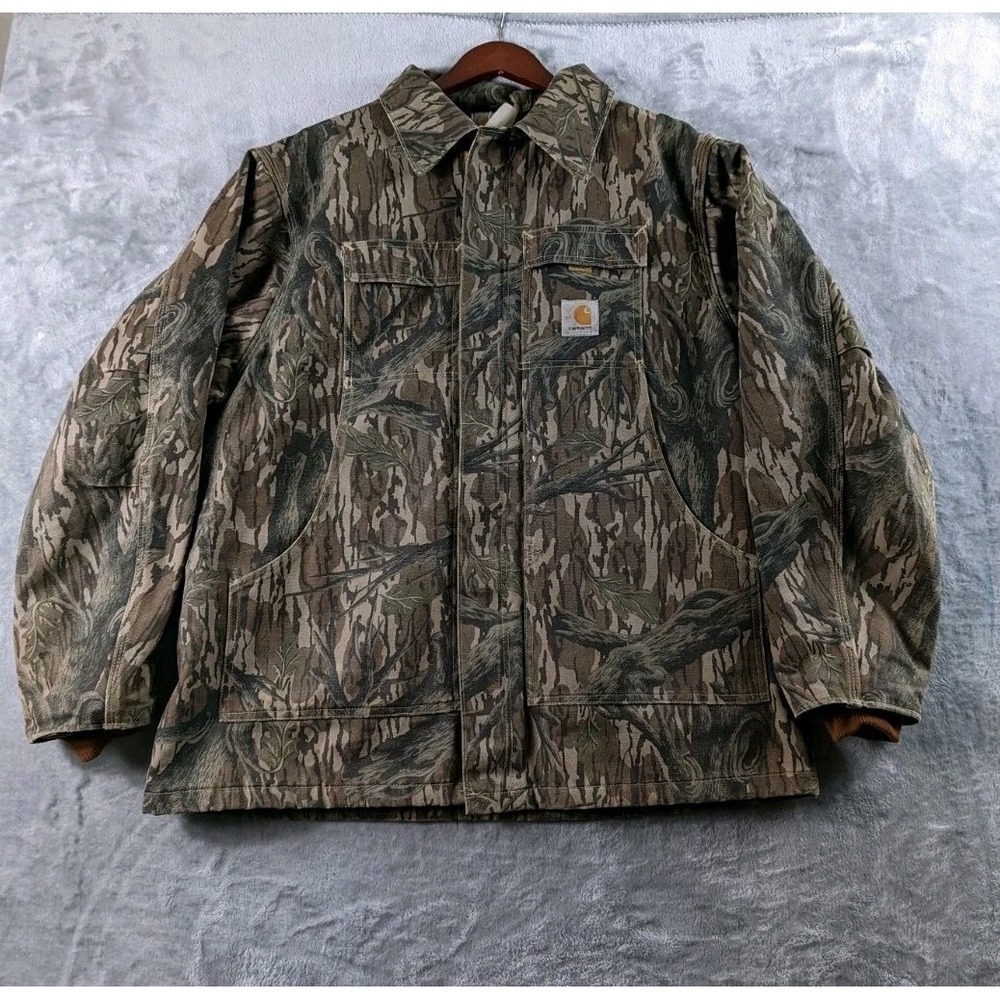VTG Carhartt Jacket Mens XL Mossy Oak Camo Treestand Canvas Zip Snap 90s READ